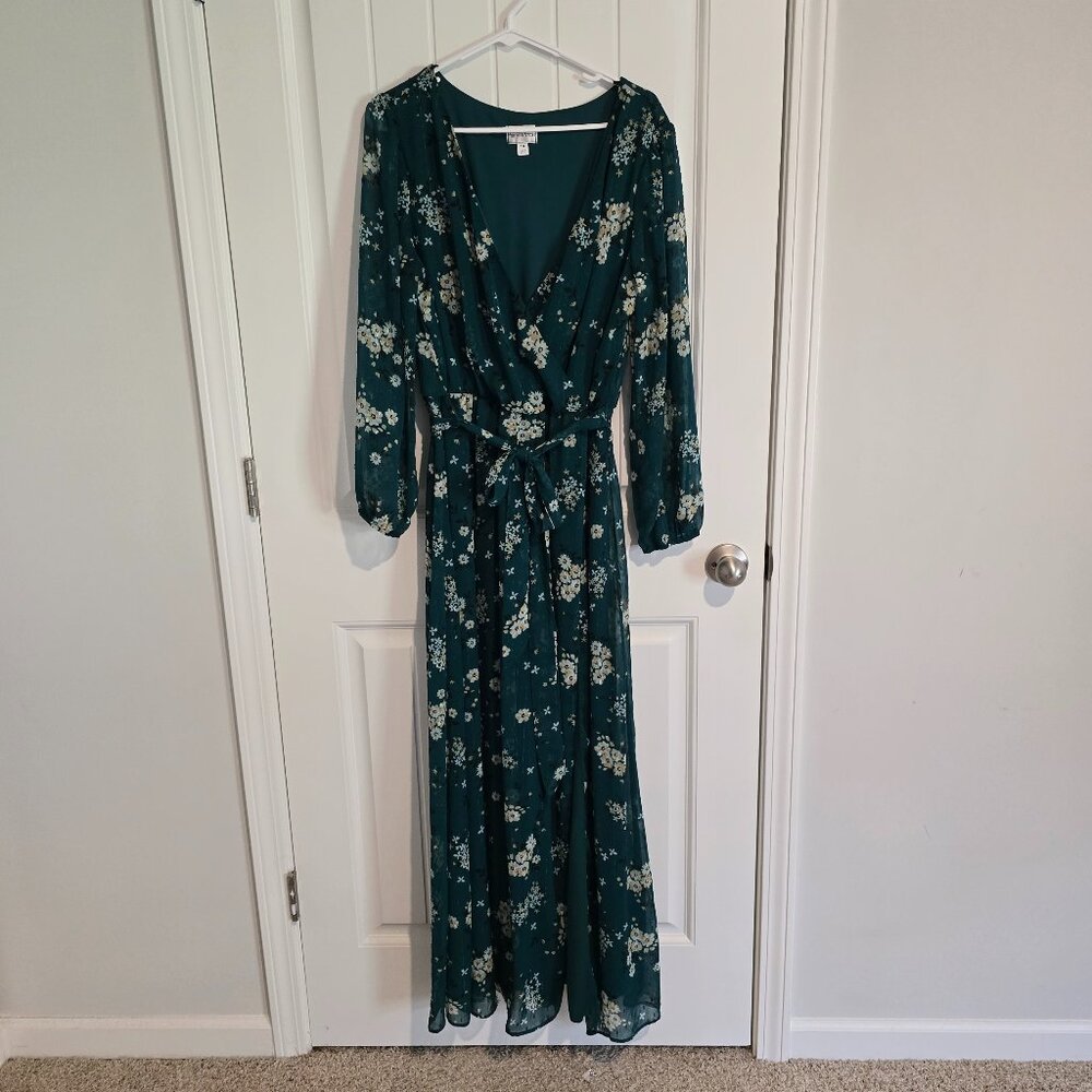 Premier Amour Green Floral Dress Size 14 100% Polyester